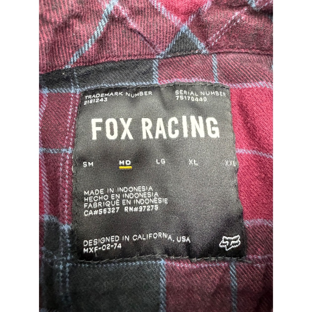 Fox Racing Flannel Shirt Mens MD Burgundy Black Plaid Long Sleeve Button Up‎ - Picture 7 of 7